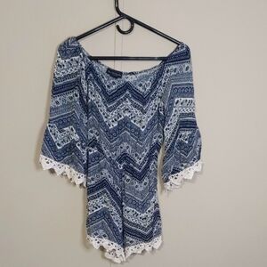 See You Monday Floral Romper Blue And White Size S